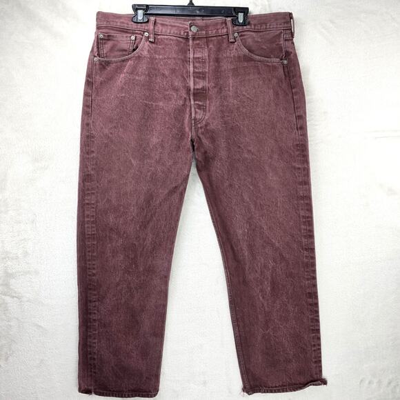 Levis 501xx Jeans Mens 42x32 (Actual 40x29) Maroon Denim Straight Leg Grunge - Picture 1 of 15